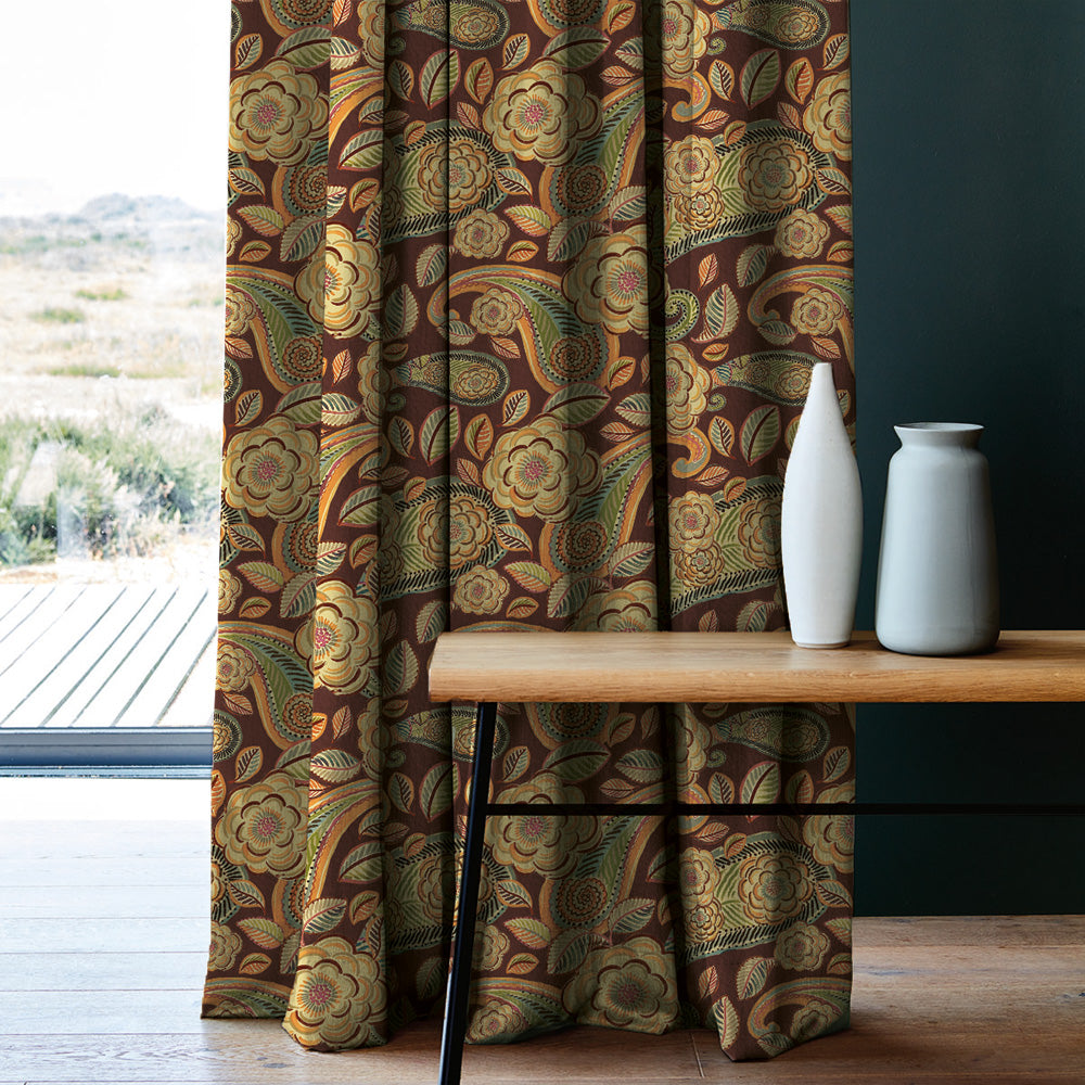 Urban Blooms Floral Maroon Heavy Satin Room Darkening Curtains Set Of 2 - (DS485D)