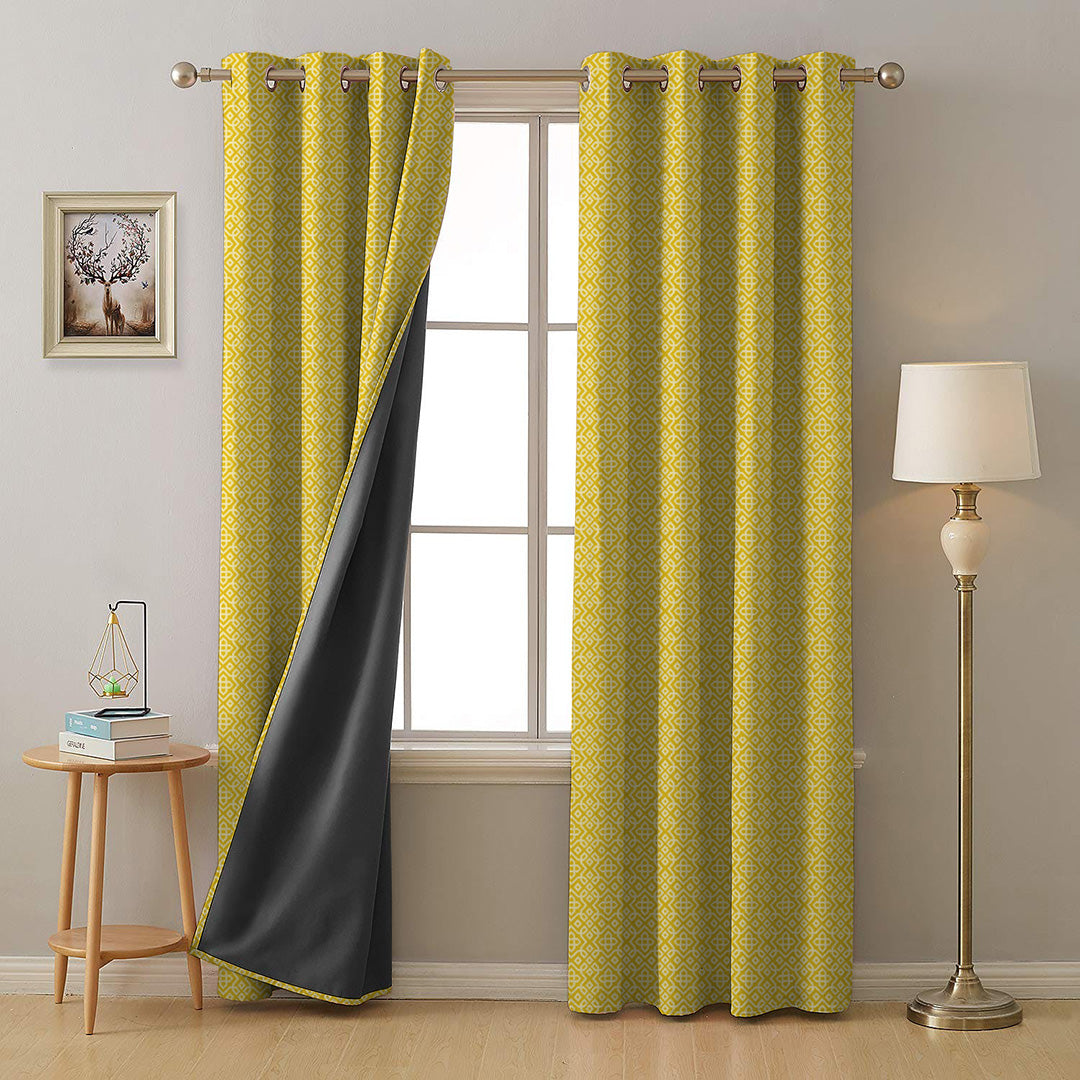 Colorful Knots Indie Yellow Heavy Satin Room Darkening Curtains Set Of 2 - (DS491A)
