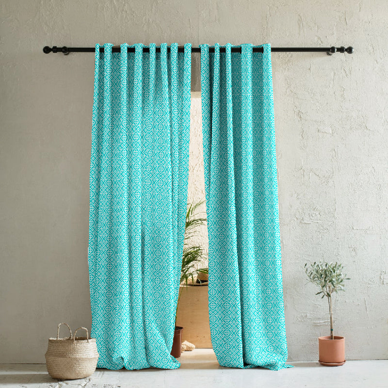 Colorful Knots Indie Teal Heavy Satin Room Darkening Curtains Set Of 2 - (DS491B)