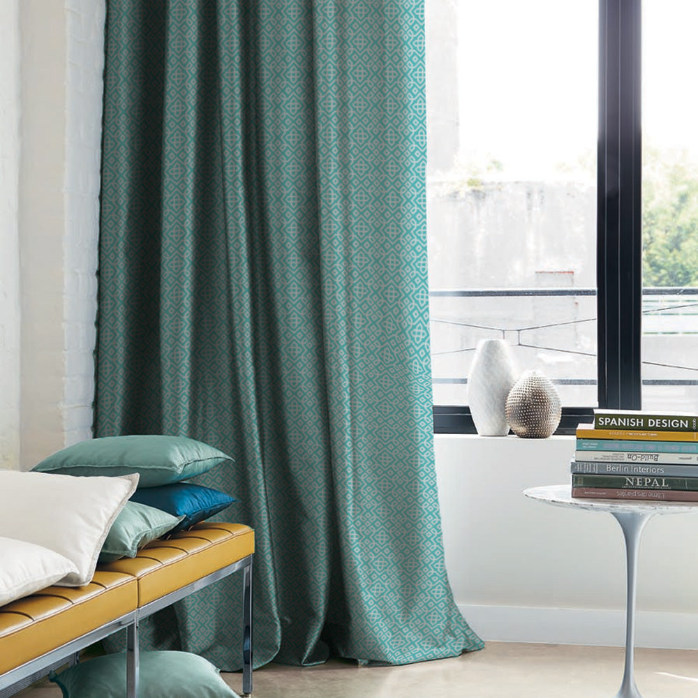 Colorful Knots Indie Teal Heavy Satin Room Darkening Curtains Set Of 2 - (DS491B)