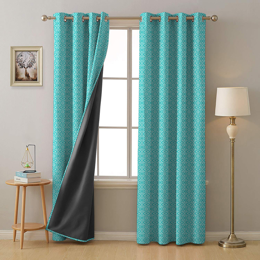 Colorful Knots Indie Teal Heavy Satin Room Darkening Curtains Set Of 2 - (DS491B)