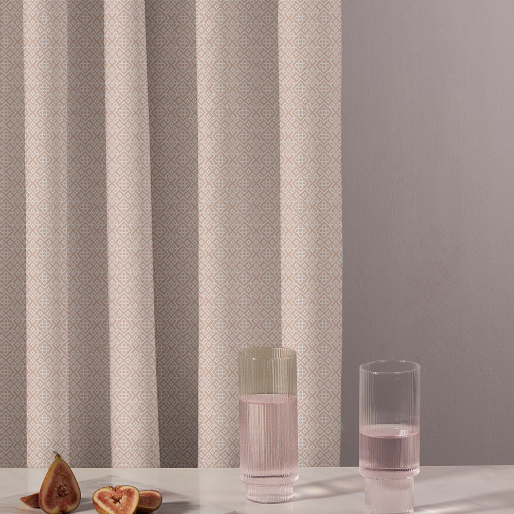 Colorful Knots Indie Rose Beige Heavy Satin Room Darkening Curtains Set Of 2 - (DS491D)