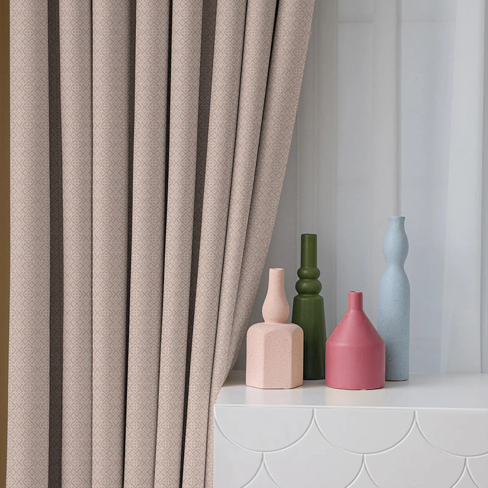 Colorful Knots Indie Rose Beige Heavy Satin Room Darkening Curtains Set Of 2 - (DS491D)