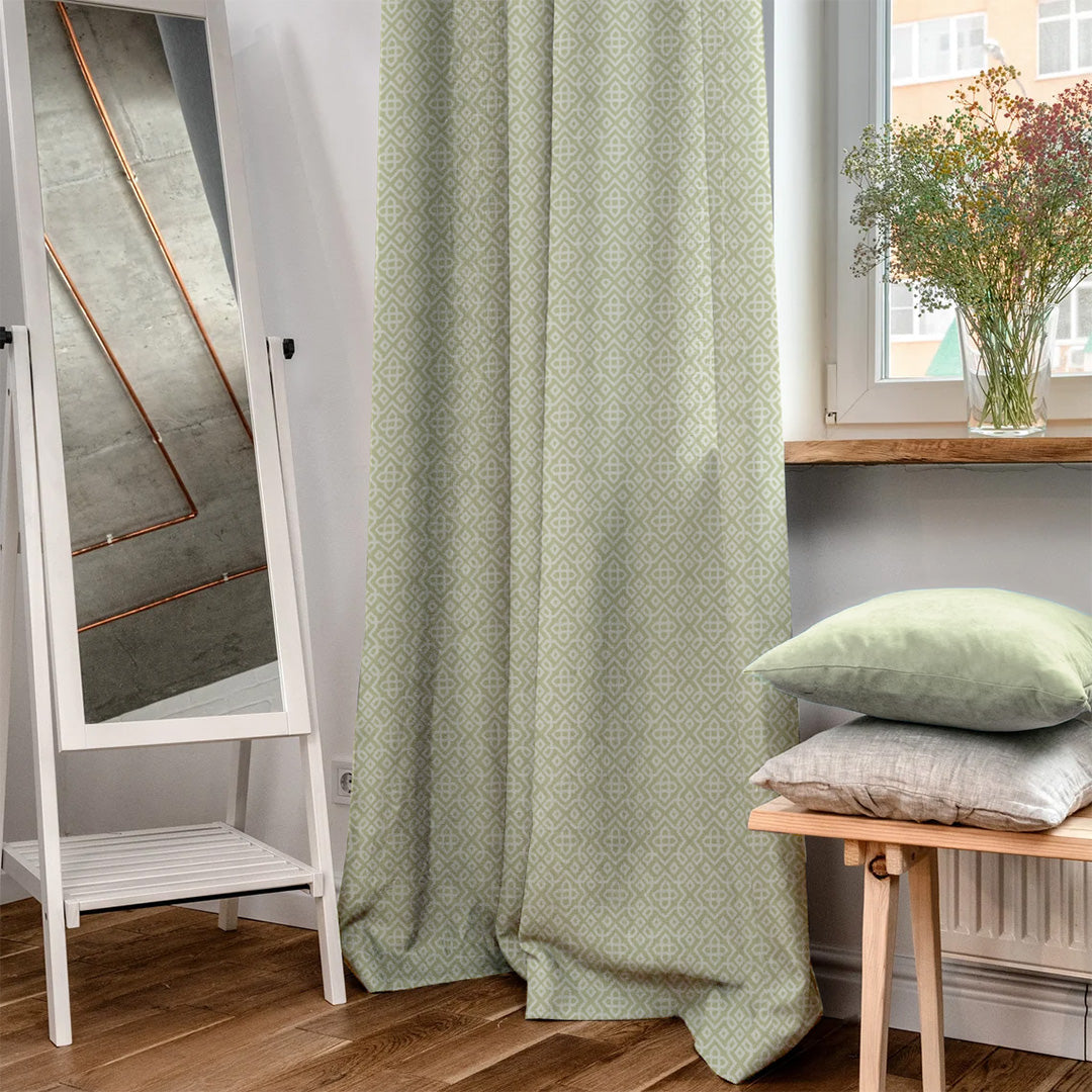 Colorful Knots Indie Pastel Green Heavy Satin Room Darkening Curtains Set Of 2 - (DS491F)