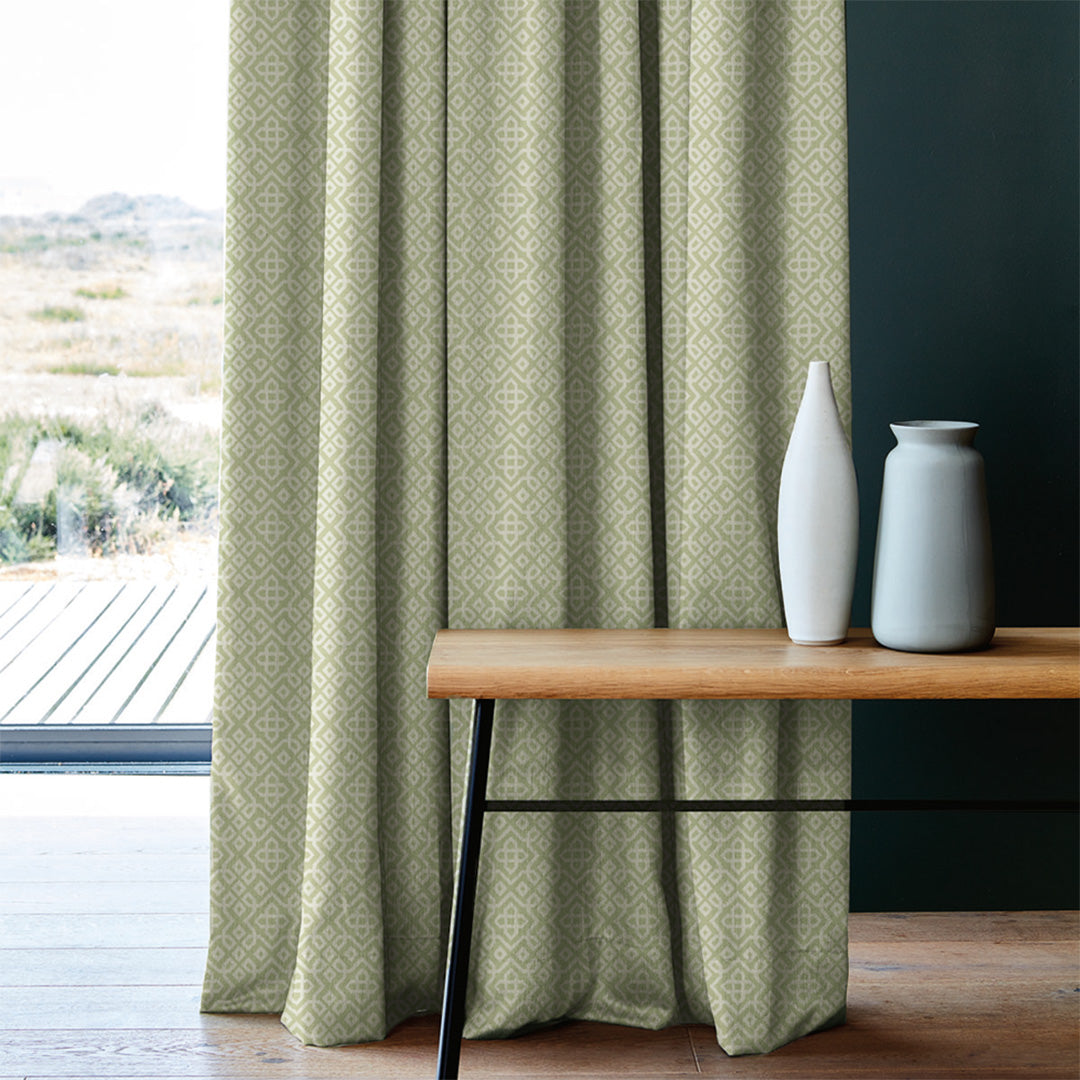 Colorful Knots Indie Pastel Green Heavy Satin Room Darkening Curtains Set Of 2 - (DS491F)