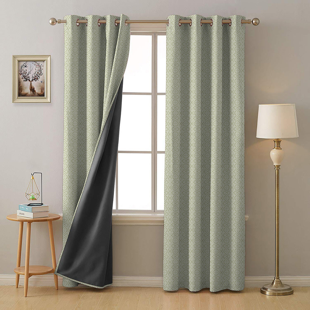 Colorful Knots Indie Pastel Green Heavy Satin Room Darkening Curtains Set Of 2 - (DS491F)