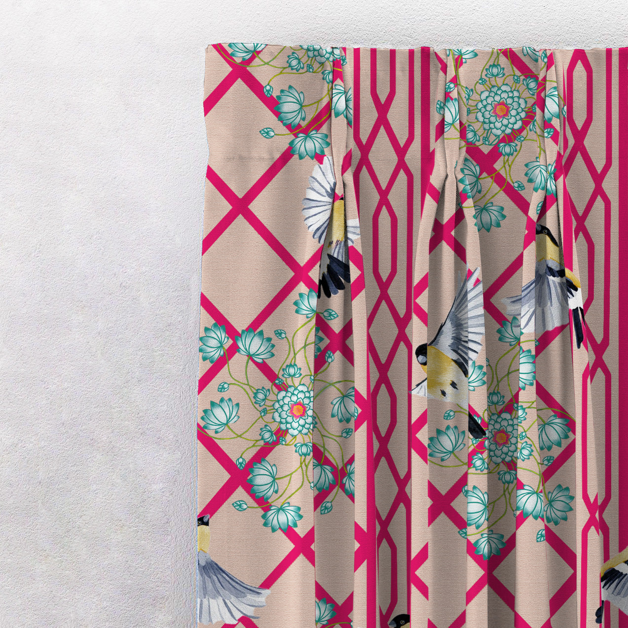 Avian Lotus Indie Bright Red Heavy Satin Room Darkening Curtains Set Of 2 - (DS493D)