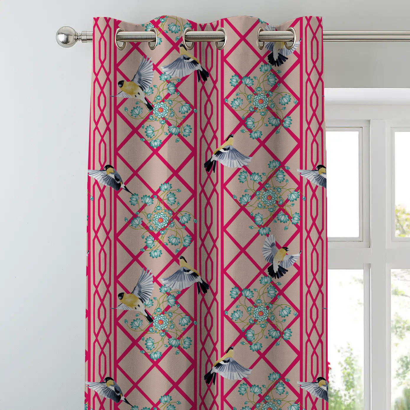Avian Lotus Indie Bright Red Heavy Satin Room Darkening Curtains Set Of 2 - (DS493D)