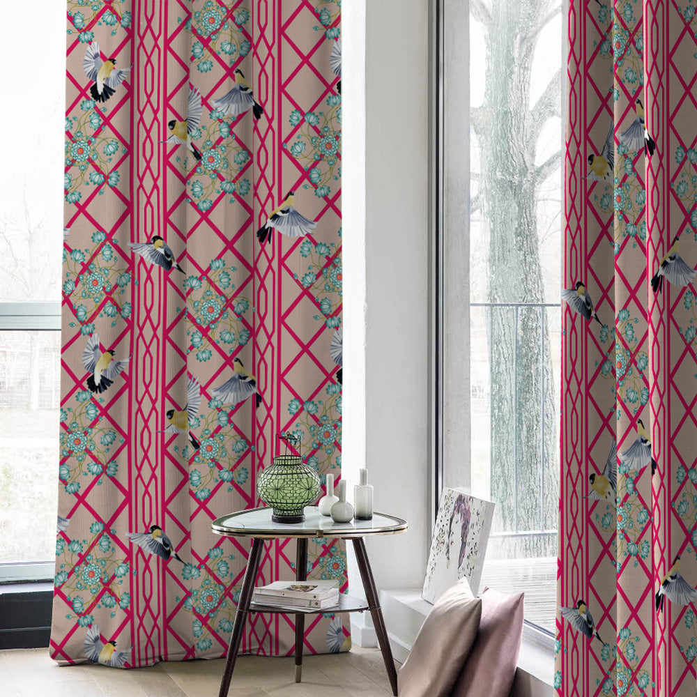 Avian Lotus Indie Bright Red Heavy Satin Room Darkening Curtains Set Of 2 - (DS493D)