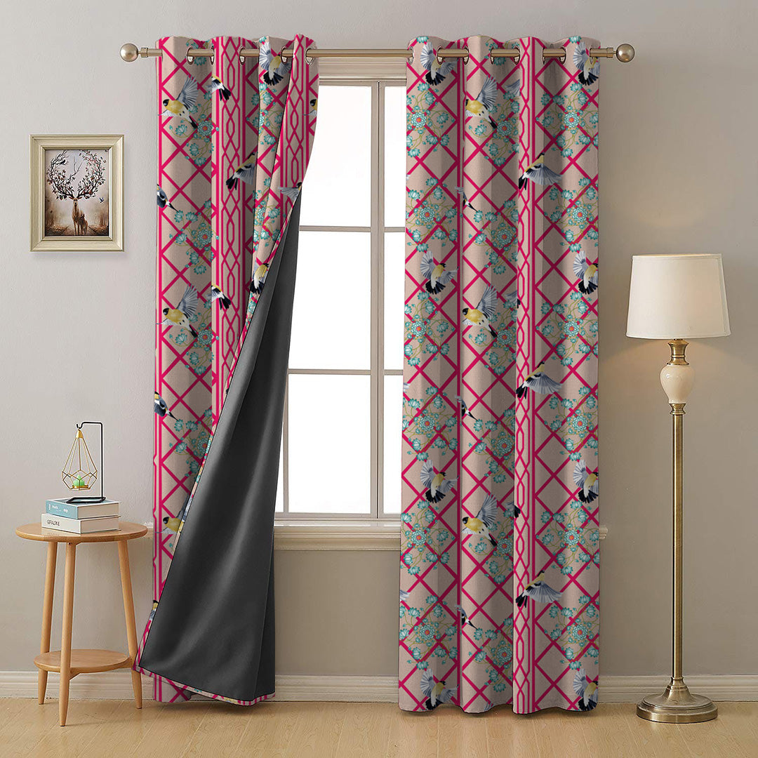 Avian Lotus Indie Bright Red Heavy Satin Room Darkening Curtains Set Of 2 - (DS493D)