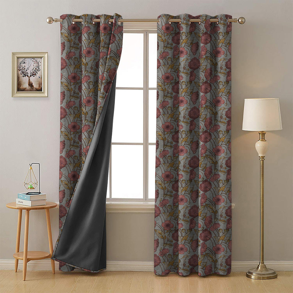 Garden Serenade Floral French Grey Heavy Satin Room Darkening Curtains Set Of 2 - (DS495C)