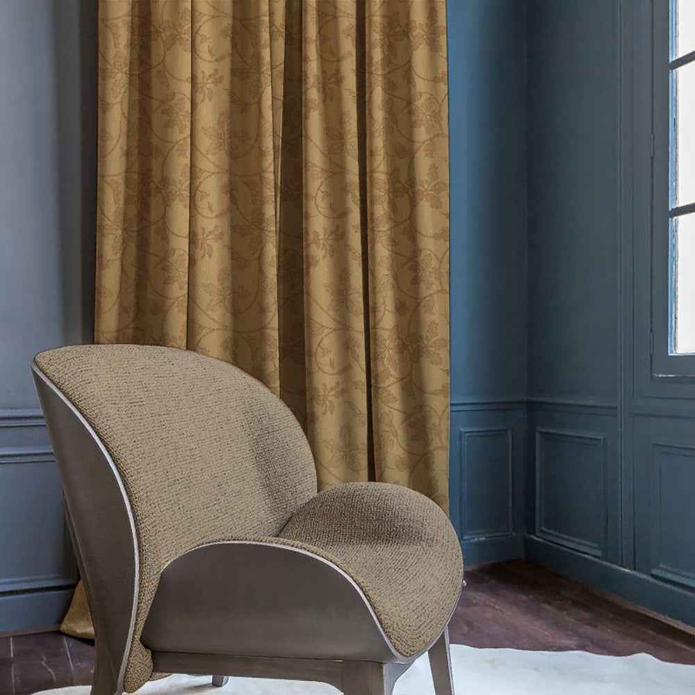 Nouveau Petal Floral Pecan yellow Heavy Satin Room Darkening Curtains Set Of 2 - (DS496A)