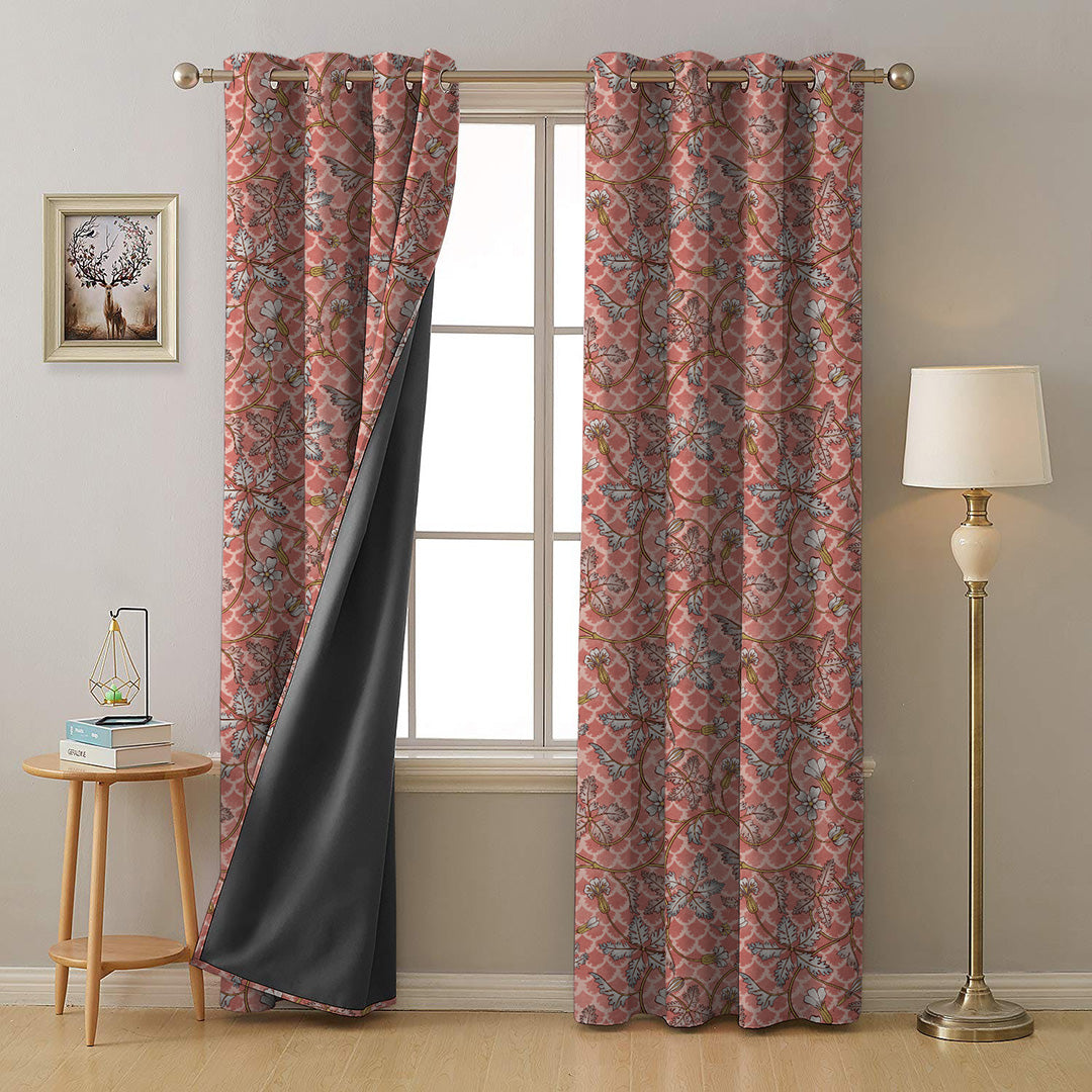 Floral Poetry Floral Bubblegum Pink Heavy Satin Room Darkening Curtains Set Of 2 - (DS498E)