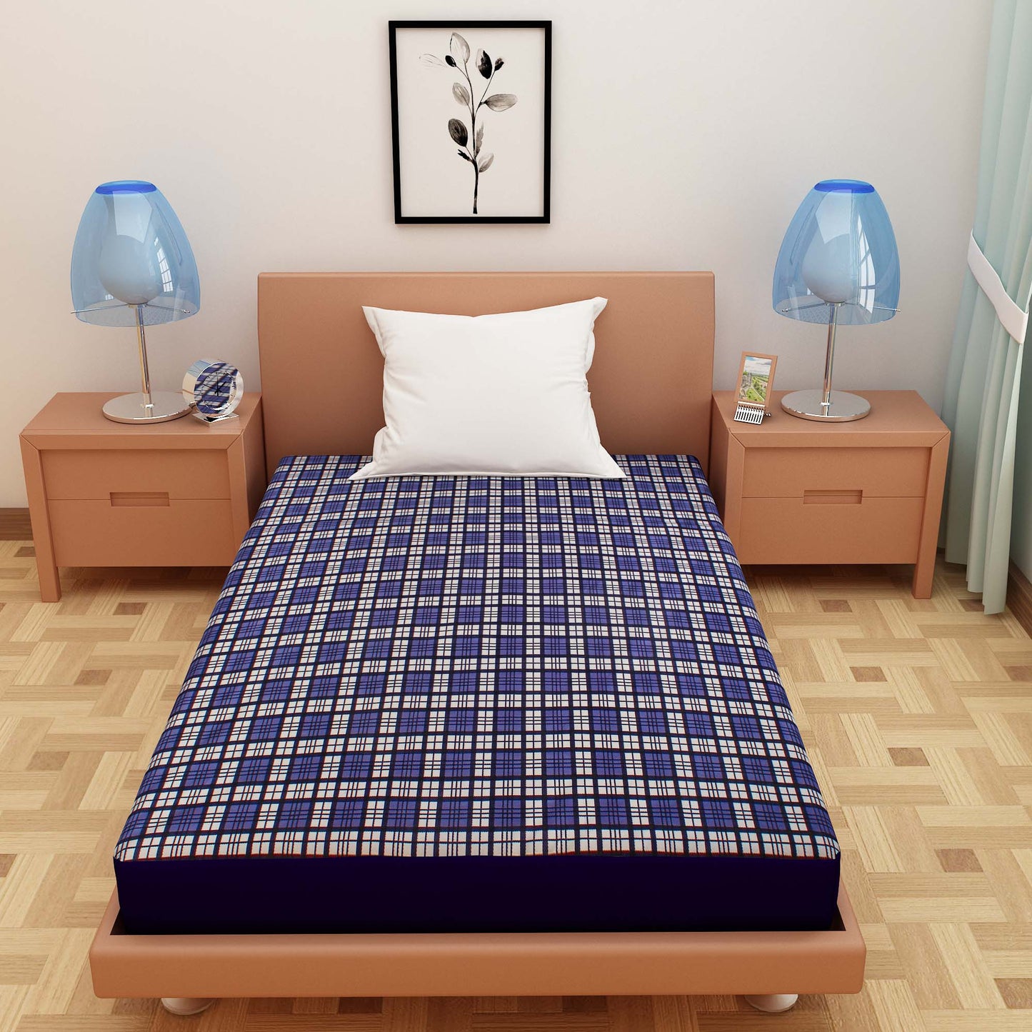 Waterproof Mattress Protector with 360 Degree Elastic Strap, Luxury Terry Printed (Blue, Available in 16 Sizes)
