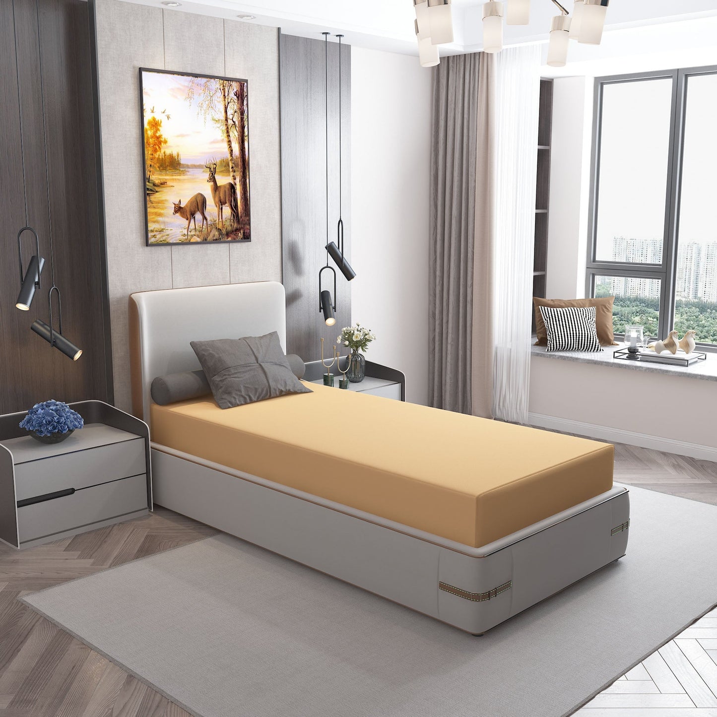 Waterproof Mattress Protector with 360 Degree Elastic Strap, Cotts Wonder Lycra (Beige, Available in 16 Sizes)