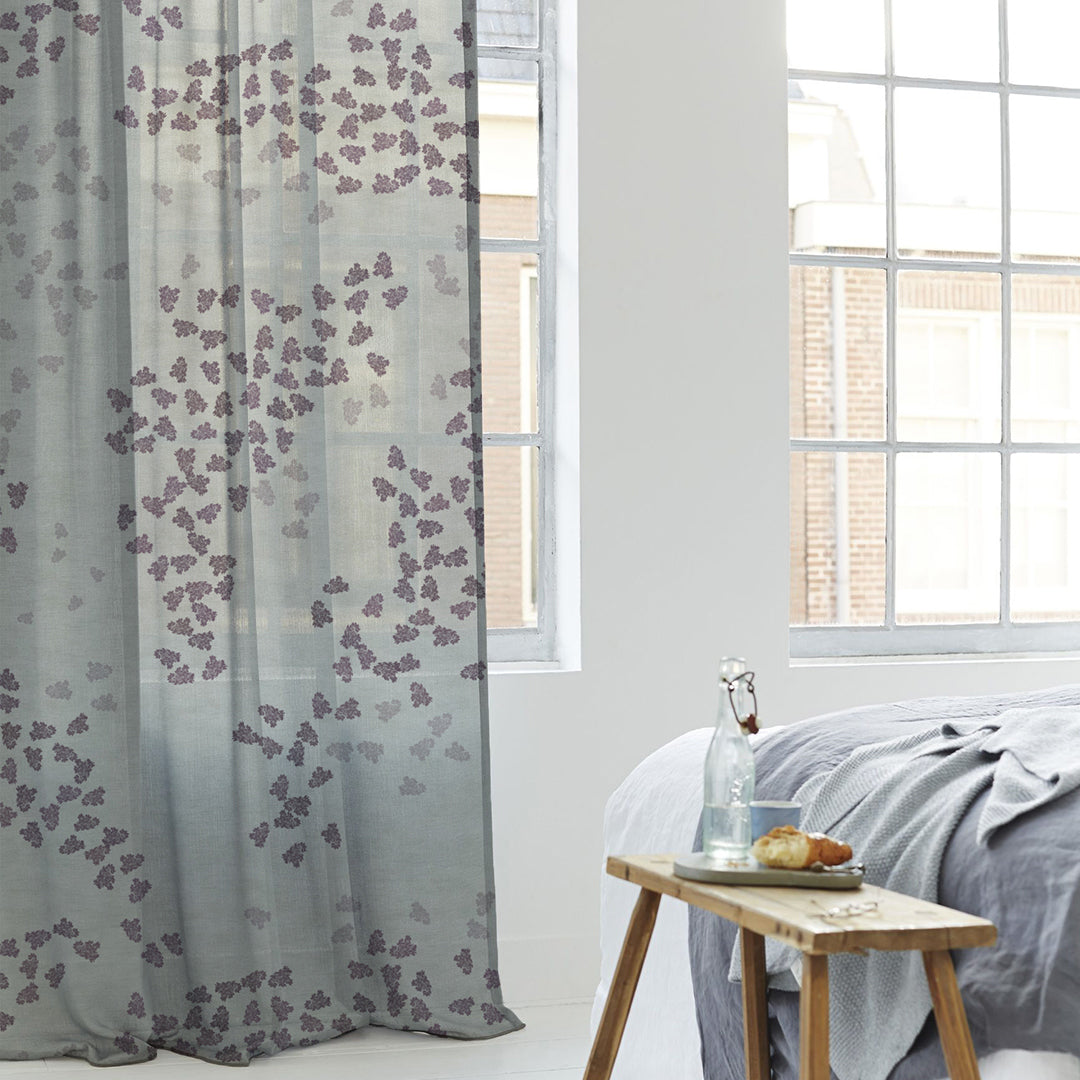 Elegant Coral Print Sheer Semi Transparent Curtain - Set of 2 -DS500B