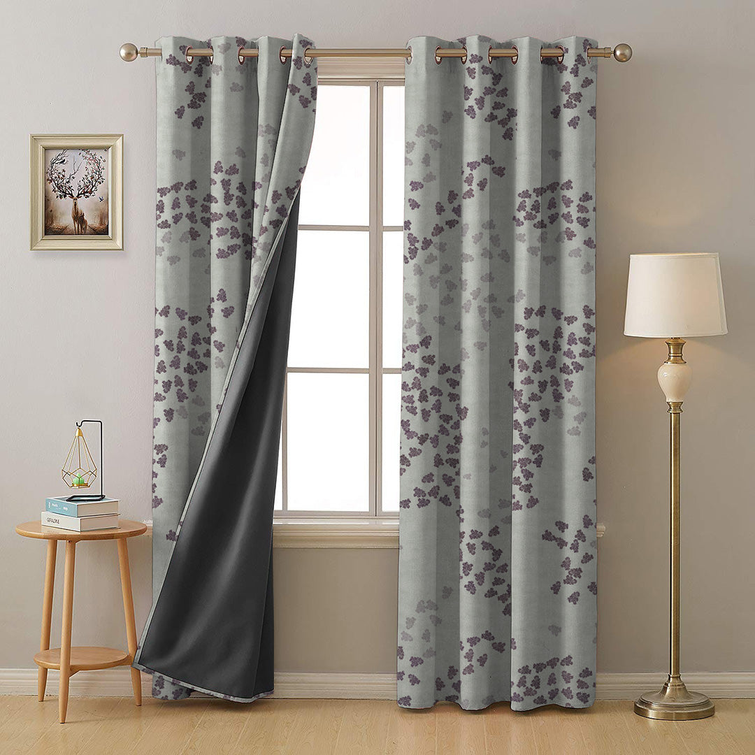 Fluttering Beauty Geometric Platinum Grey Heavy Satin Room Darkening Curtains Set Of 2 - (DS500B)