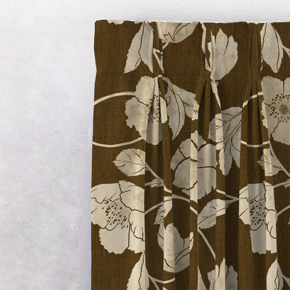 Botanic Bouquet Floral Pecan Brown Heavy Satin Room Darkening Curtains Set Of 2 - (DS509B)