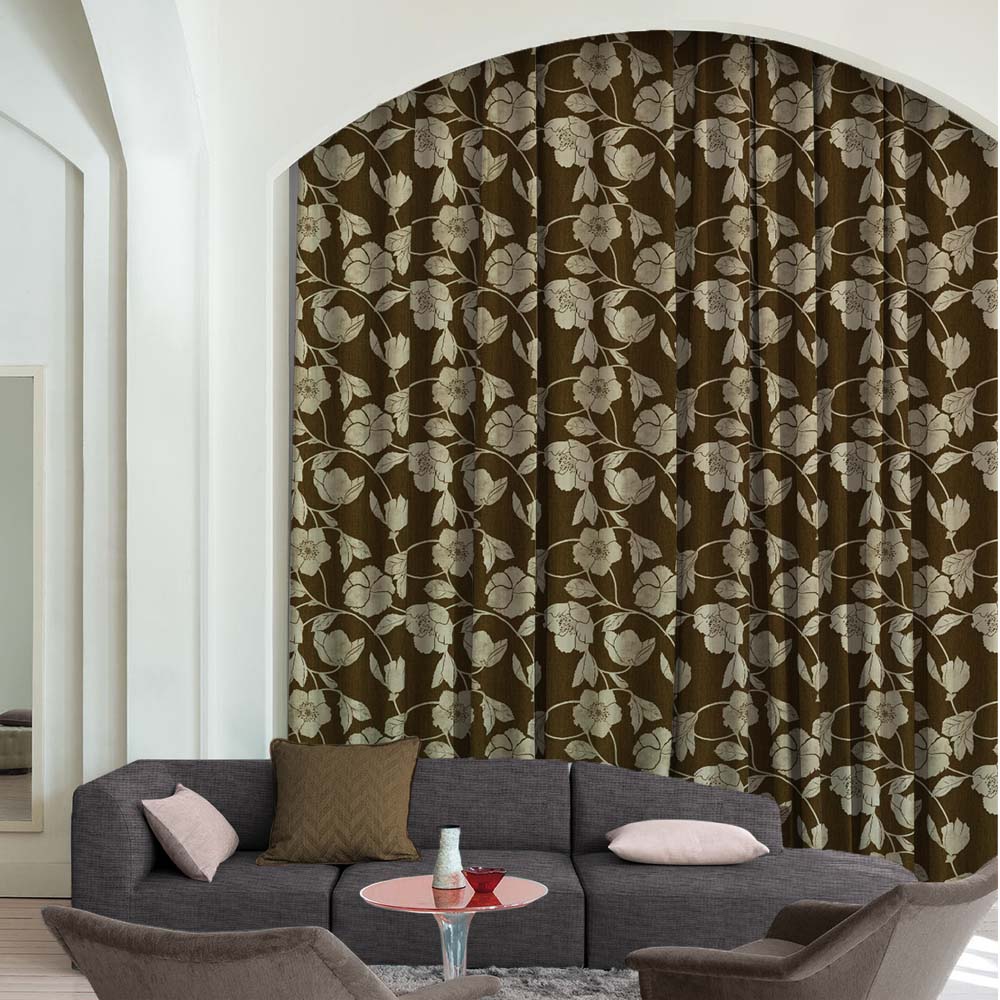 Botanic Bouquet Floral Pecan Brown Heavy Satin Room Darkening Curtains Set Of 2 - (DS509B)