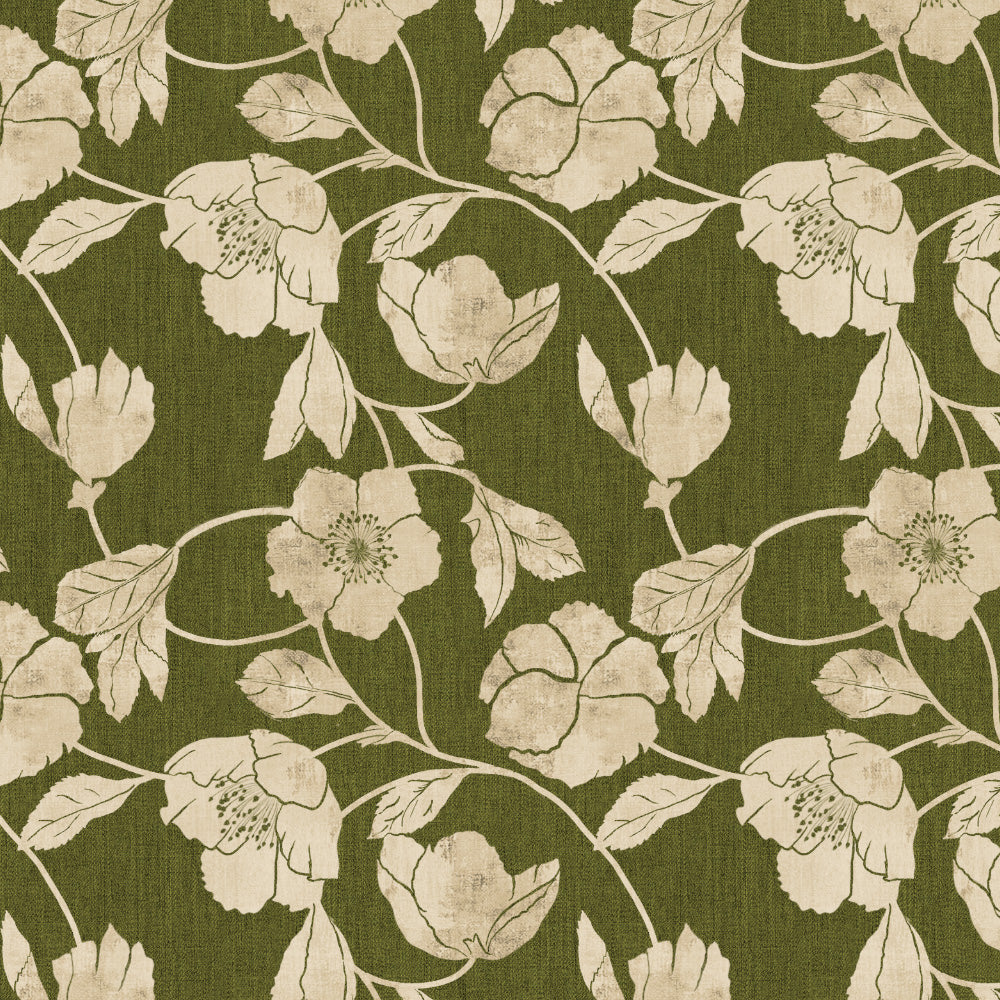 Botanic Bouquet Floral Olive Green Heavy Satin Room Darkening Curtains Set Of 2 - (DS509D)
