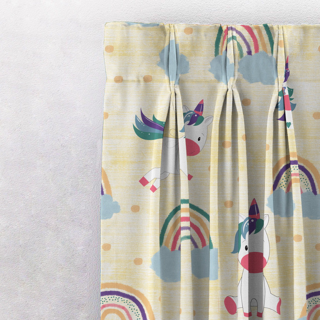 Unicorn Dreams Kids Sunny Yellow Heavy Satin Room Darkening Curtains Set Of 2 - (DS510B)