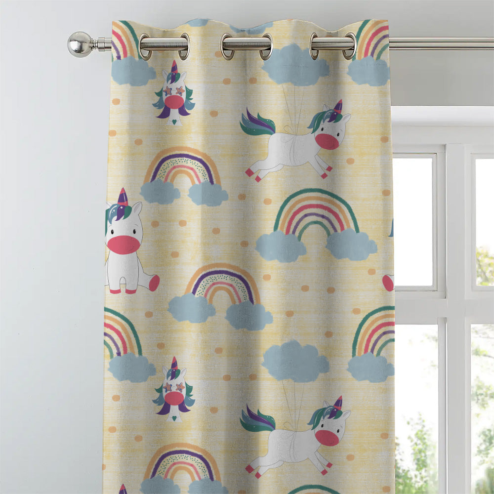 Unicorn Dreams Kids Sunny Yellow Heavy Satin Room Darkening Curtains Set Of 2 - (DS510B)