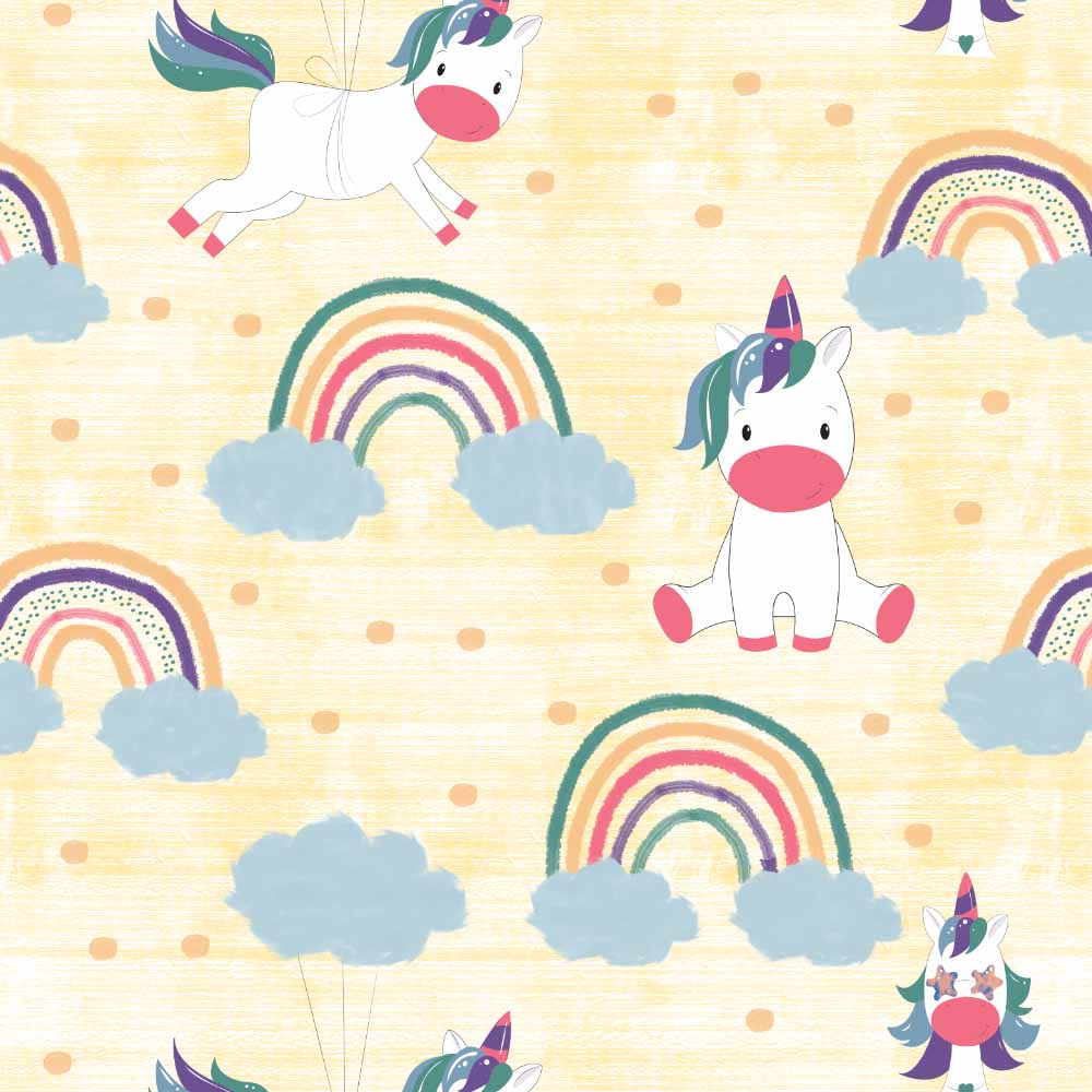 Unicorn Dreams Kids Sunny Yellow Heavy Satin Room Darkening Curtains Set Of 2 - (DS510B)