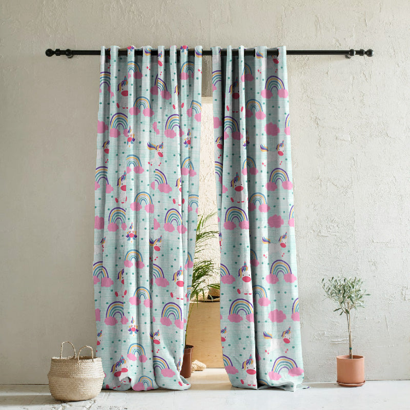 Unicorn Dreams Kids Mint Green Heavy Satin Room Darkening Curtains Set Of 2 - (DS510C)