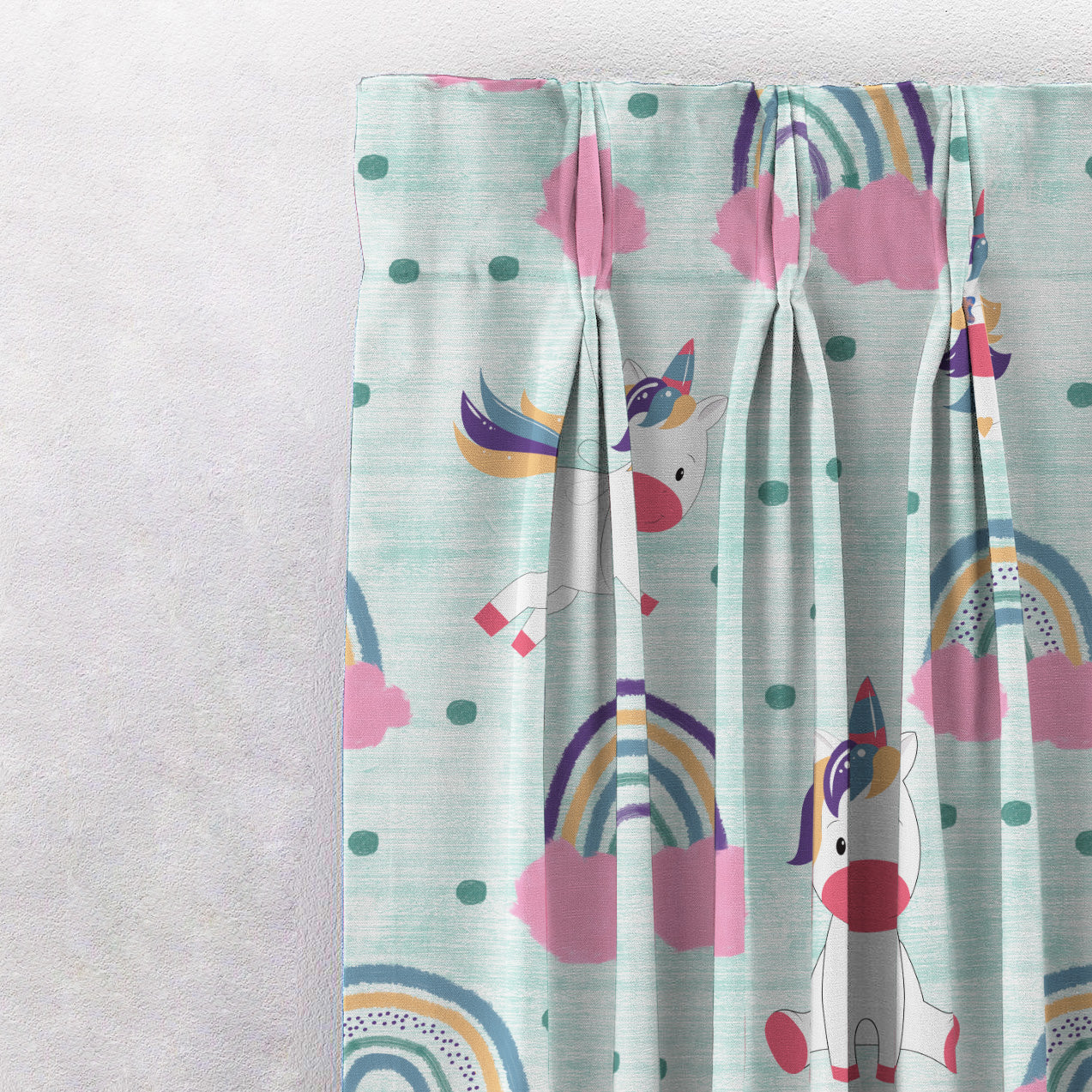 Unicorn Dreams Kids Mint Green Heavy Satin Room Darkening Curtains Set Of 2 - (DS510C)