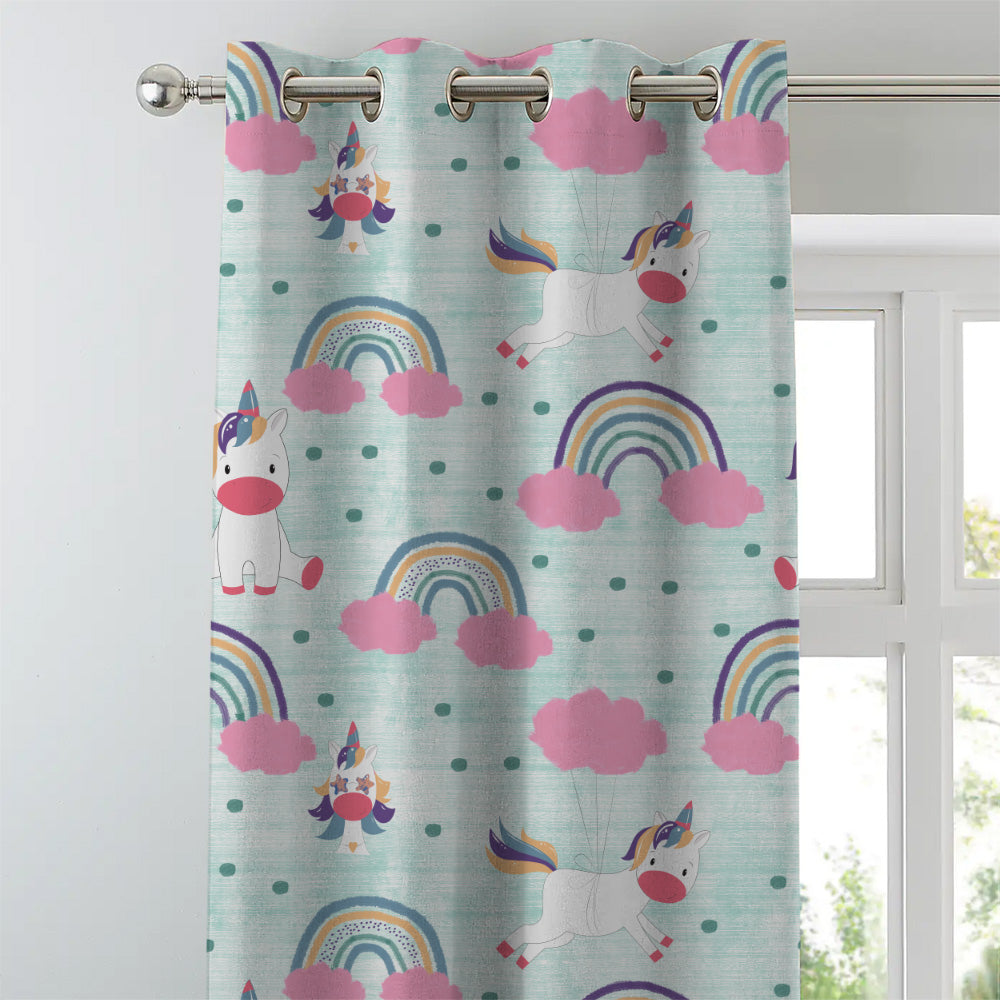 Unicorn Dreams Kids Mint Green Heavy Satin Room Darkening Curtains Set Of 2 - (DS510C)