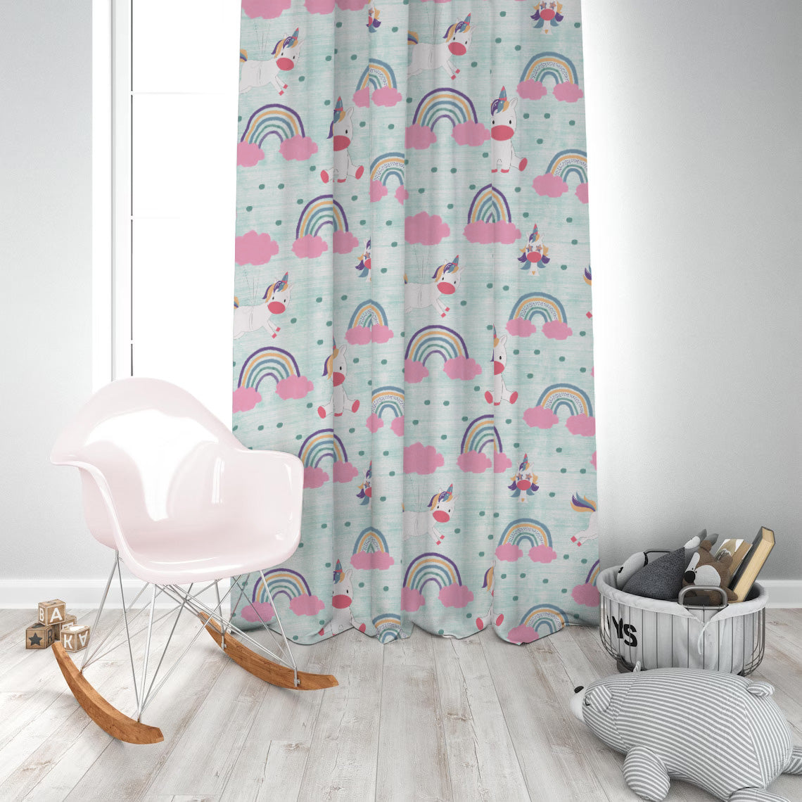 Unicorn Dreams Kids Mint Green Heavy Satin Room Darkening Curtains Set Of 2 - (DS510C)