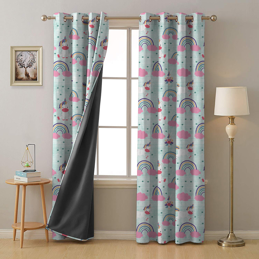 Unicorn Dreams Kids Mint Green Heavy Satin Room Darkening Curtains Set Of 2 - (DS510C)