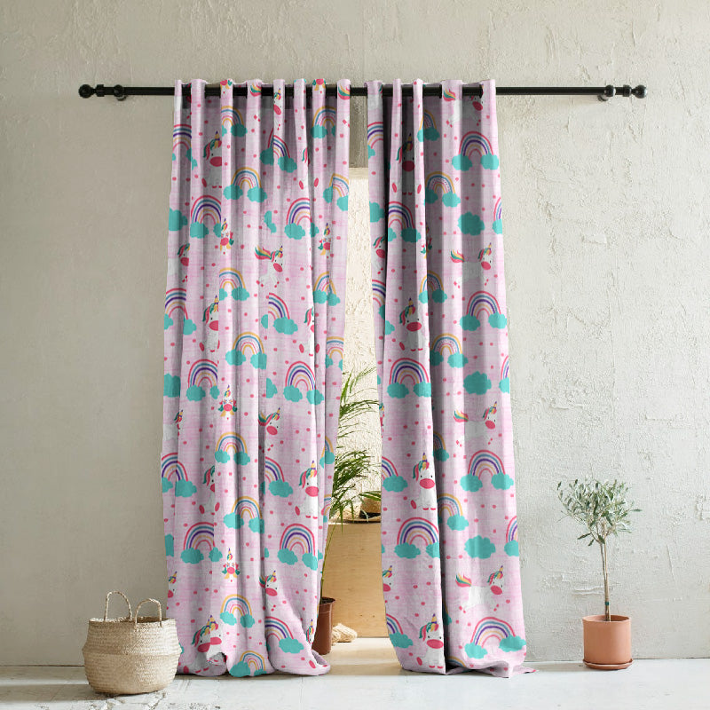 Unicorn Dreams Kids Pastel Pink Heavy Satin Room Darkening Curtains Set Of 2 - (DS510D)