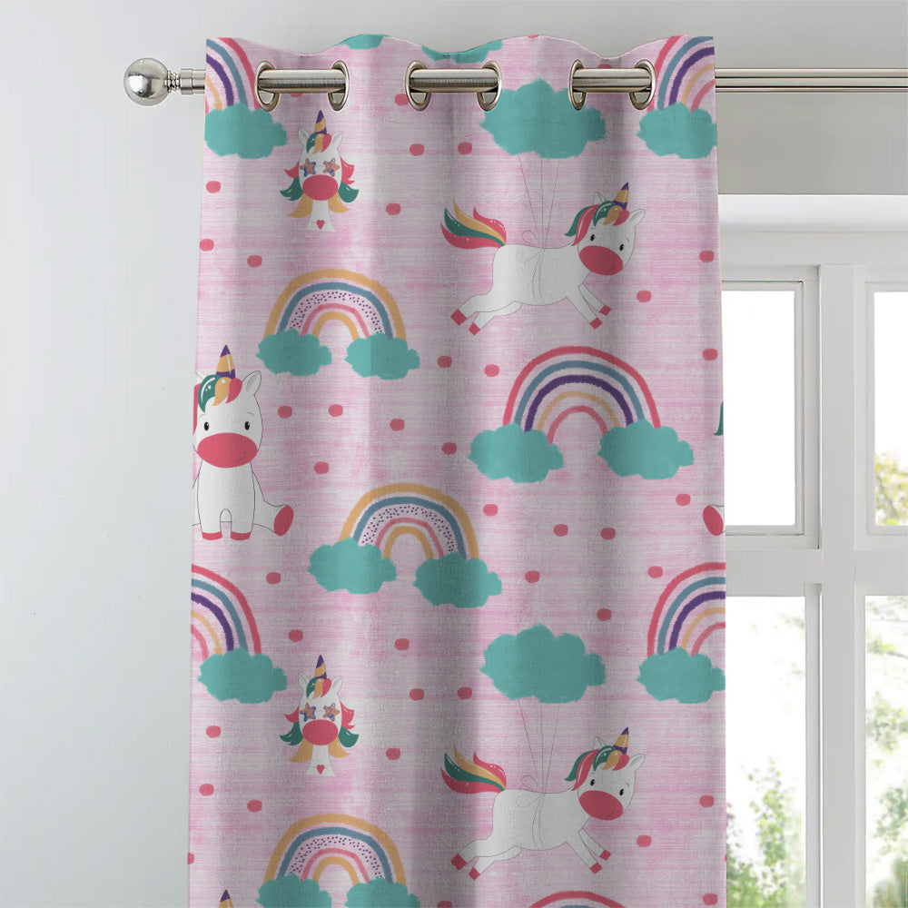 Unicorn Dreams Kids Pastel Pink Heavy Satin Room Darkening Curtains Set Of 2 - (DS510D)
