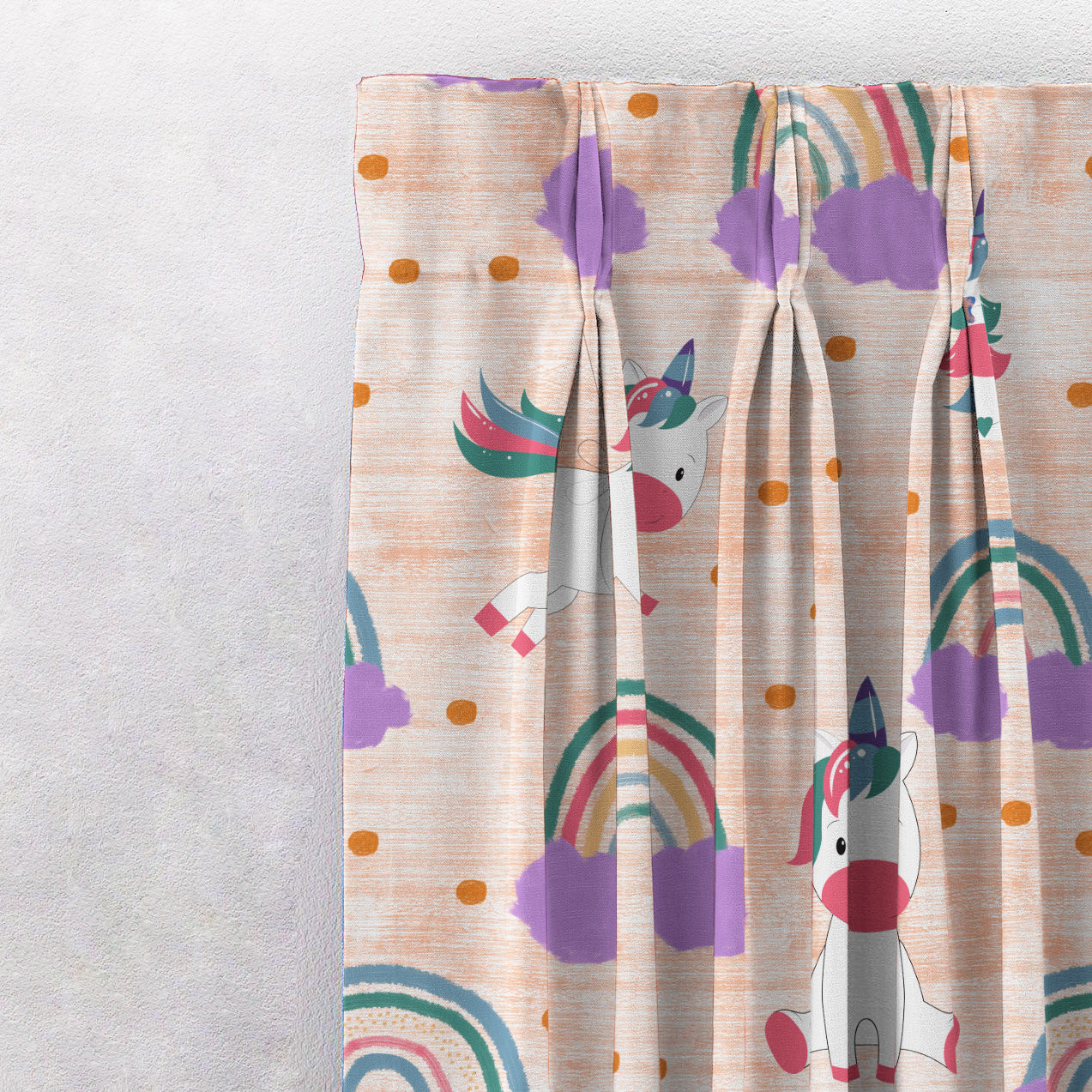 Unicorn Dreams Kids Orange Heavy Satin Room Darkening Curtains Set Of 2 - (DS510F)