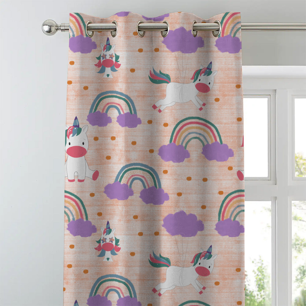 Unicorn Dreams Kids Orange Heavy Satin Room Darkening Curtains Set Of 2 - (DS510F)