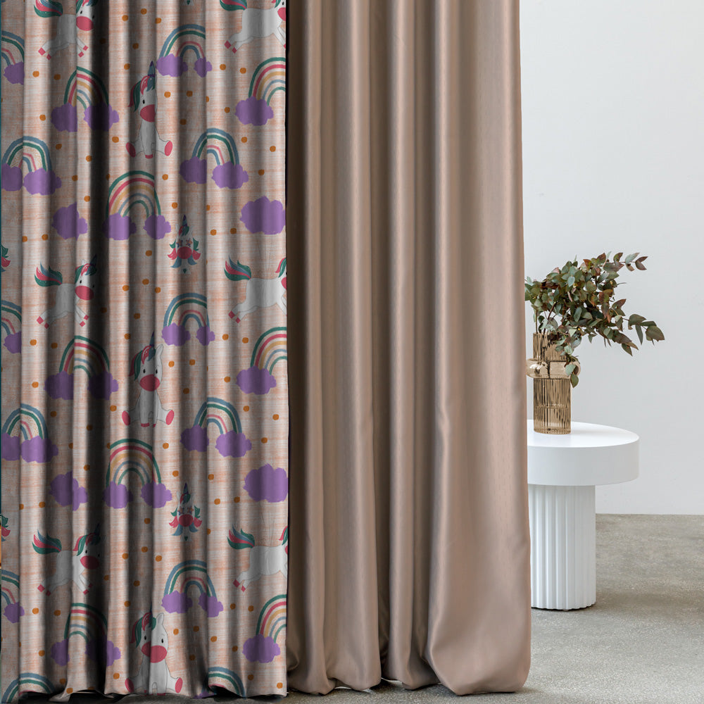 Unicorn Dreams Kids Orange Heavy Satin Room Darkening Curtains Set Of 2 - (DS510F)