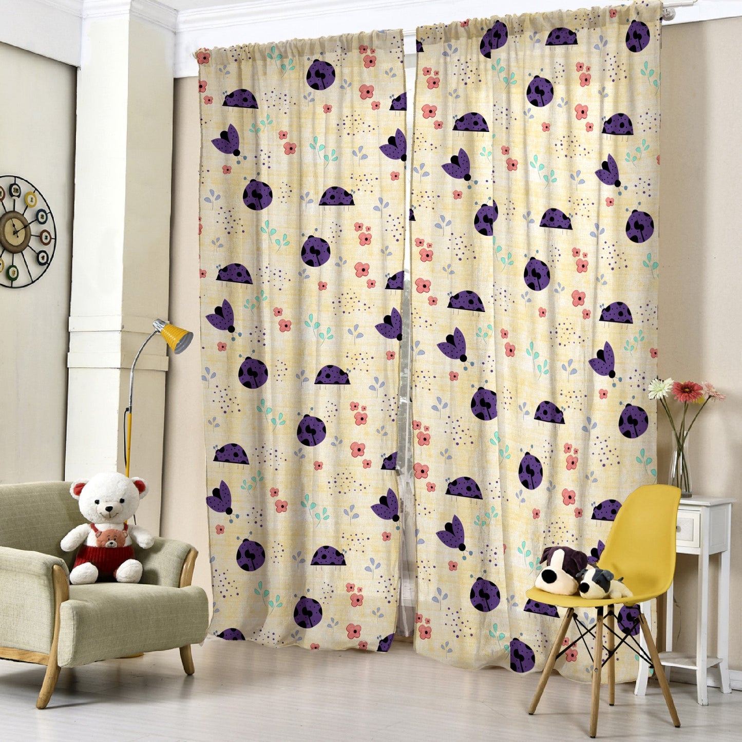 Buggy Bliss Kids Sunny Yellow Heavy Satin Room Darkening Curtains Set Of 2 - (DS511B)