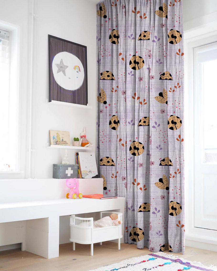 Buggy Bliss Kids Pastel Purple Heavy Satin Room Darkening Curtains Set Of 2 - (DS511E)