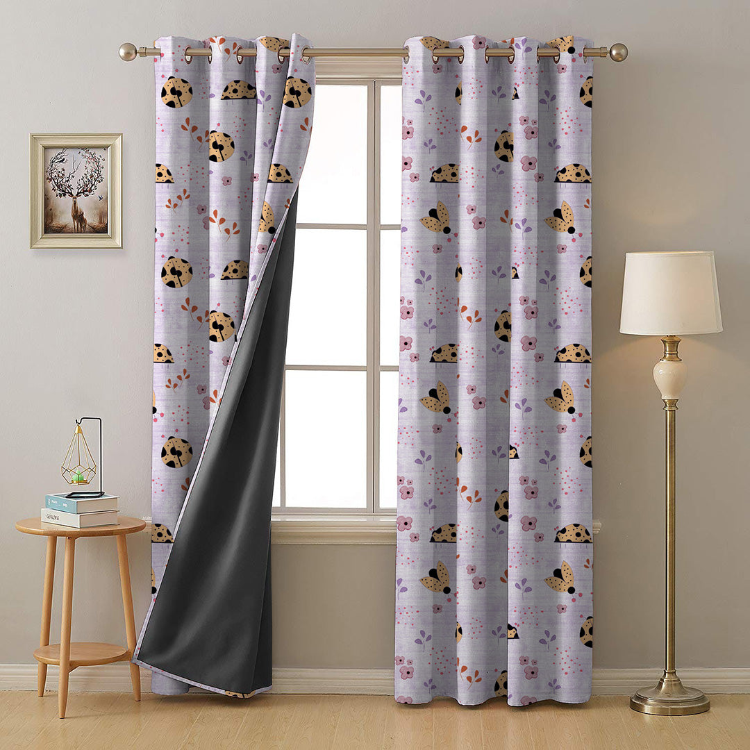 Buggy Bliss Kids Pastel Purple Heavy Satin Room Darkening Curtains Set Of 2 - (DS511E)
