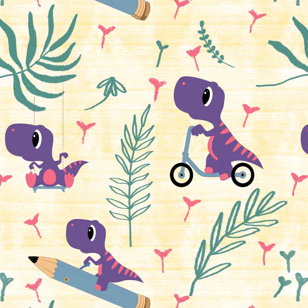 Dino Delight Kids Sunny Yellow Heavy Satin Room Darkening Curtains Set Of 2 - (DS512B)