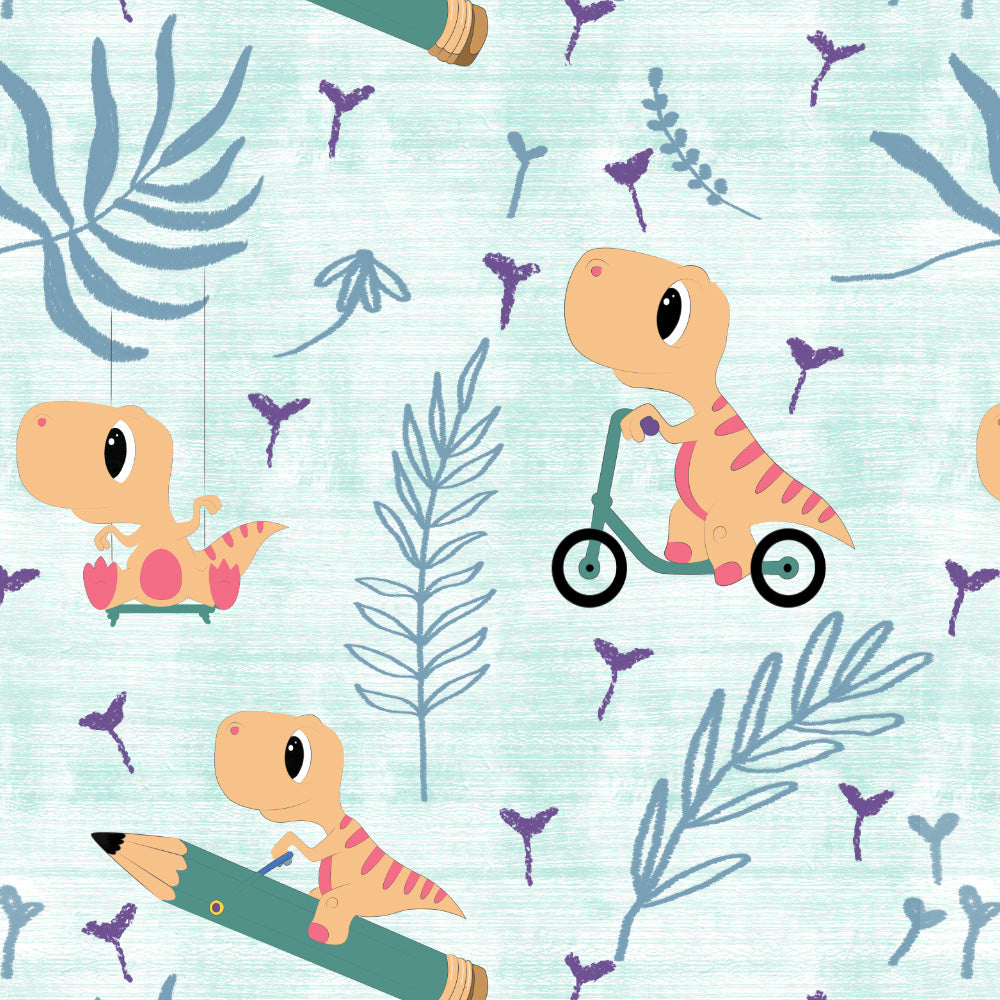 Dino Delight Kids Mint Green Heavy Satin Room Darkening Curtains Set Of 2 - (DS512C)