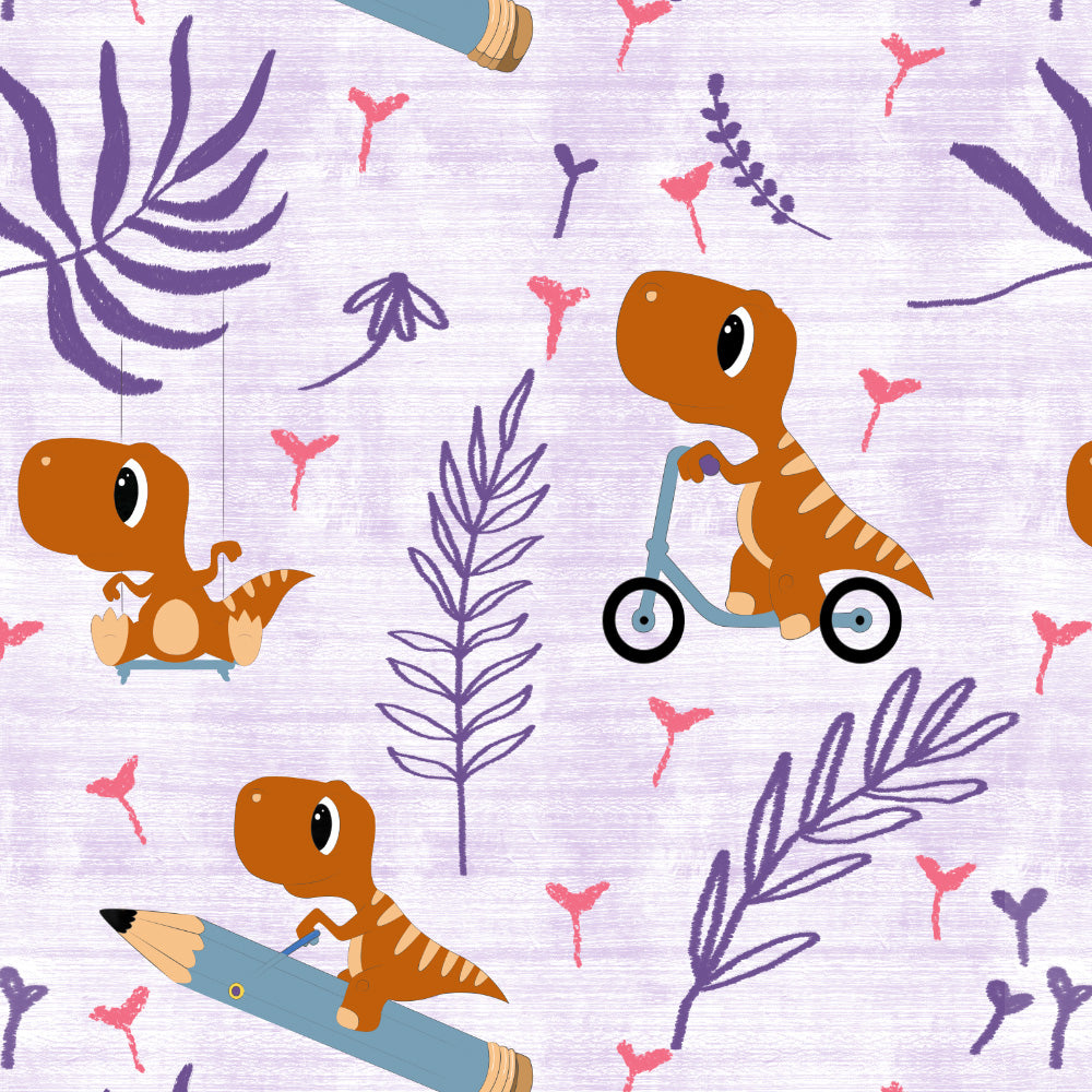 Dino Delight Kids Pastel Purple Heavy Satin Room Darkening Curtains Set Of 2 - (DS512E)