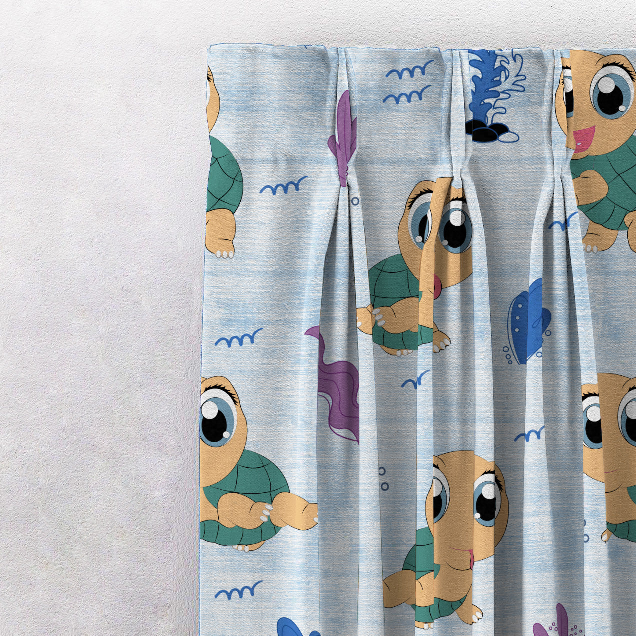 Turtle Tales Kids Sky Blue Heavy Satin Room Darkening Curtains Set Of 2 - (DS513A)