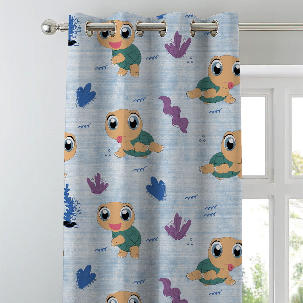 Turtle Tales Kids Sky Blue Heavy Satin Room Darkening Curtains Set Of 2 - (DS513A)