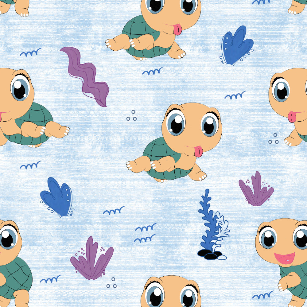 Turtle Tales Kids Sky Blue Heavy Satin Room Darkening Curtains Set Of 2 - (DS513A)