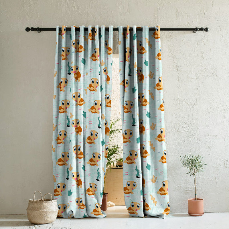 Turtle Tales Kids Mint Green Heavy Satin Room Darkening Curtains Set Of 2 - (DS513C)