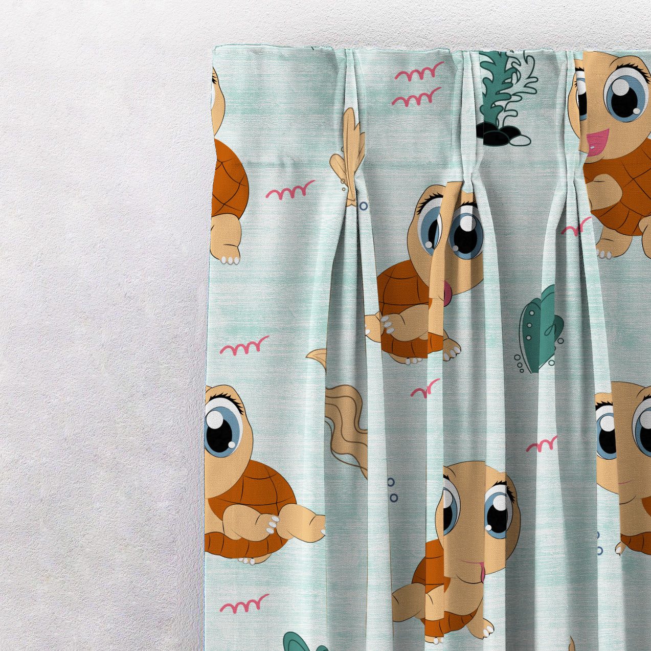 Turtle Tales Kids Mint Green Heavy Satin Room Darkening Curtains Set Of 2 - (DS513C)