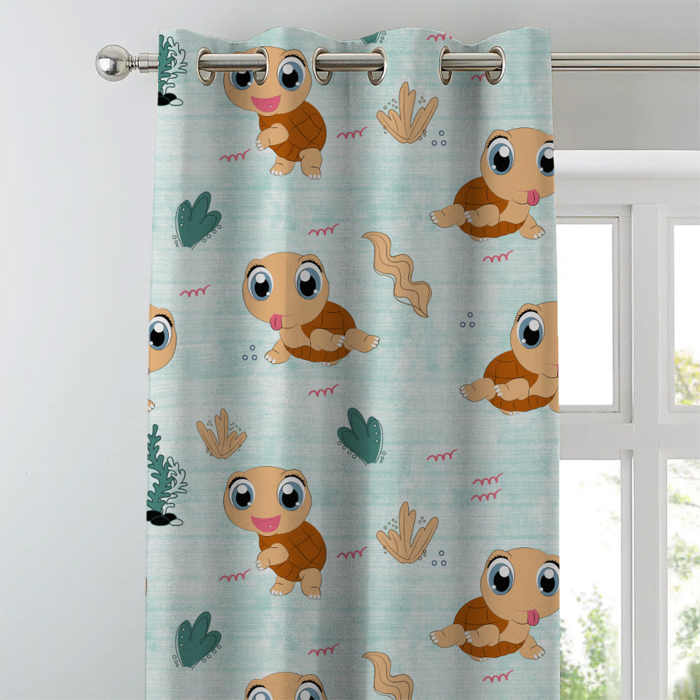 Turtle Tales Kids Mint Green Heavy Satin Room Darkening Curtains Set Of 2 - (DS513C)