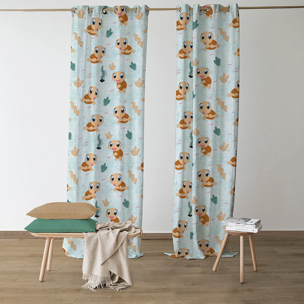 Turtle Tales Kids Mint Green Heavy Satin Room Darkening Curtains Set Of 2 - (DS513C)